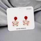 Polka Dot Bow Alloy Dangle Earring E1678-2 - 1 Pair - Red & Beige - One Size