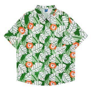 Tiger Cartoon Print Short-sleeve Shirt
