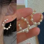 Faux Pearl Open Hoop Earring 1602a - 1 Pair - White & Gold - One Size