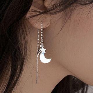 Moon Drop Sterling Silver Ear Stud 1 Pair - 925 Silver - Threader Earring - Silver - One Size