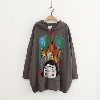 Floral Print Loose-fit Hooded Long Sweatshirt