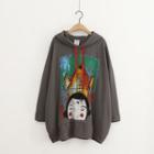 Floral Print Loose-fit Hooded Long Sweatshirt