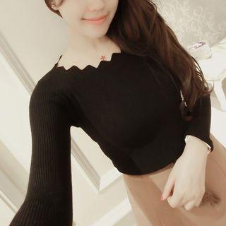Scallop Trim Long Sleeve Knit T-shirt