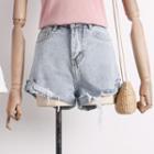 Distressed Rolled A-line Denim Shorts