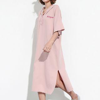 Hooded Short-sleeve Midi T-shirt Dress