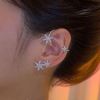 Rhinestone Star Ear Cuff 1 Pc - Left Ear - Silver - One Size