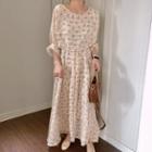Elbow-sleeve All Over Print Maxi Dress Off-white - One Size