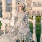 Long-sleeve Midi A-line Dress / Gloves / Choker / Hat / Set