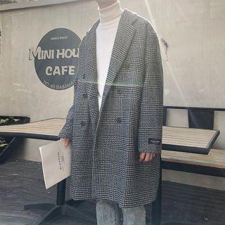 Double Breasted Houndstooth Applique Trench Coat