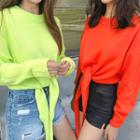 Drop-shoulder Self-tie Sweater