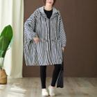 Hooded Striped Zip Trench Jacket Stripe - Black & White - One Size