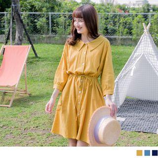 Long-sleeve Tie-waist Collared Dress