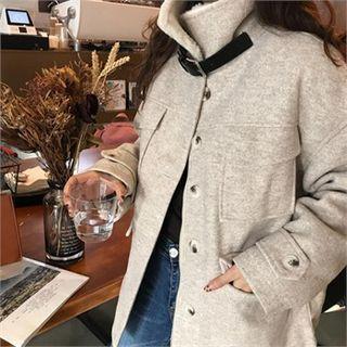 Buckled High-neck Wool Blend Jacket