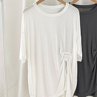 Short-sleeve Plain Slit Loose-fit T-shirt