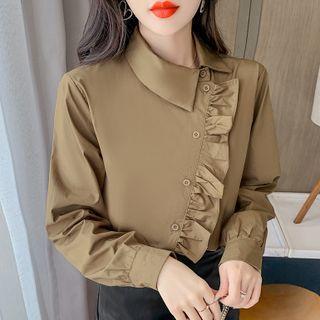 Long-sleeve Asymmetrical Frill Trim Blouse