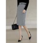 Plain / Checked Midi Pencil Skirt With Belt