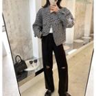 Pattern Printed Coat / High-waist Distressed Pants