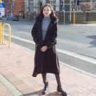 Furry Trim Hooded Long Woolen Coat