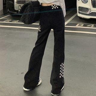 High Waist Checkerboard Bootcut Jeans