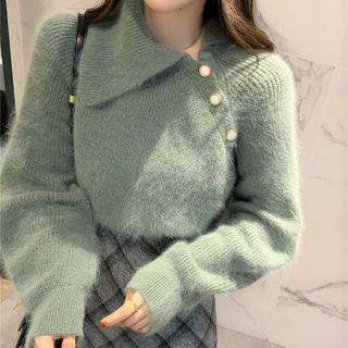 Collared Sweater / Plaid Mini Pencil Skirt