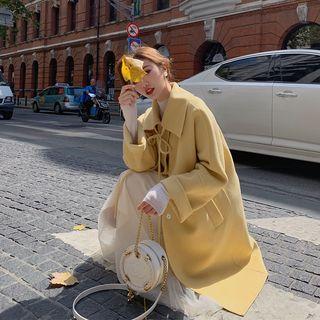 Tie-neck Single-breasted Midi Coat