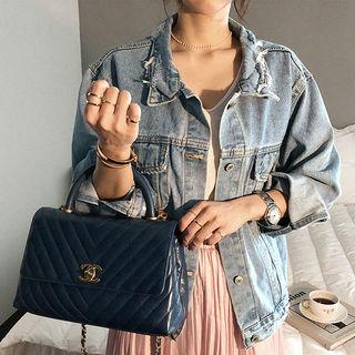 Collared Pocket-front Distressed Denim Jacket