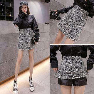 High-waist Zebra Pattern A-line Skirt