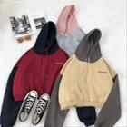 Lettering Embroidered Color-block Long-sleeve Hoodie