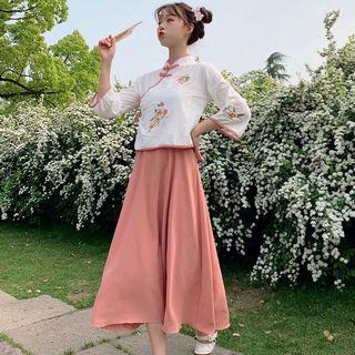 3/4-sleeve Frog-button Top / Maxi A-line Skirt