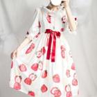 Elbow-sleeve Strawberry Print A-line Dress