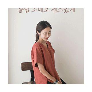 V-neck Cuff-sleeve Top