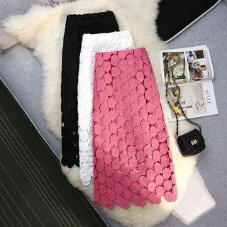 Openwork Lace Midi Pencil Skirt