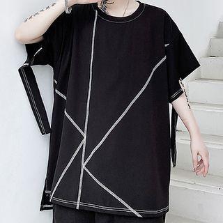 Round-neck Stitch Asymmetric Oversize Top