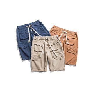 Drawstring-waist Multi-pocket Straight-cut Shorts