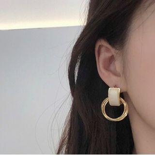 Cat Eye Stone Alloy Layered Hoop Dangle Earring 1 Pair - As Shown In Figure - One Size