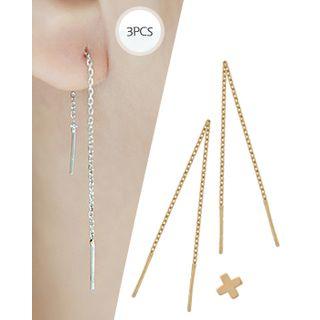 Set: Cross Stud Earring + Chain Threader Earrings (3 Pcs)
