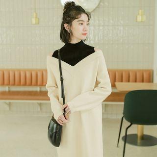 Mock Two-piece Midi Sweater Dress Almond - One Size