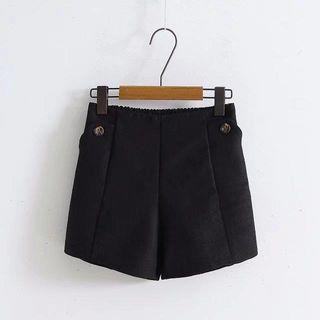 Tie-waist Woolen Plain Shorts