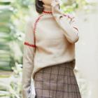 Embroidered Turtleneck Sweater Almond - One Size