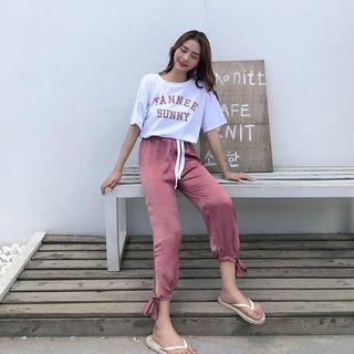Set: Short-sleeve Letter T-shirt + Cropped Harem Pants