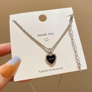 Lettering Heart Necklace X817 - Silver - One Size
