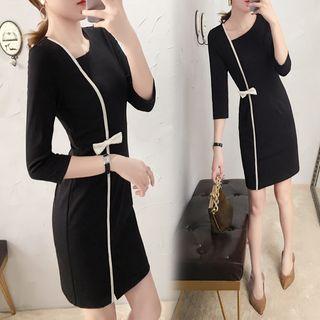 3/4-sleeve Bow Accent Sheath Dress