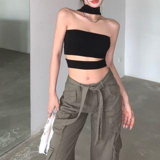 Choker-neck Tube Top / Cargo Pants