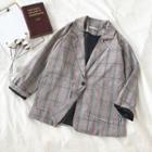 Double-pocket Button Plaid Long-sleeve Top