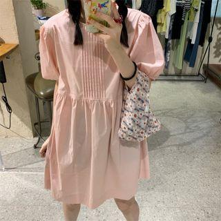 Puff-sleeve Bow Detail Mini A-line Dress Pink - One Size