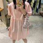 Puff-sleeve Bow Detail Mini A-line Dress Pink - One Size
