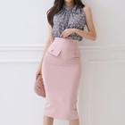 Set: Sleeveless Patterned Top + Midi Pencil Skirt