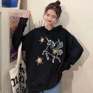 Unicorn Embroidered Oversize Hoodie