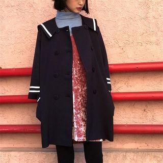 Sailor Collar Double-breasted Coat Black - One Size