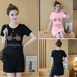 Short-sleeve Bicycle Print Mini T-shirt Dress